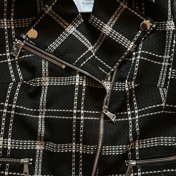 BEBE PLAID MOTO JACKET black white size 00 NWT - Picture 2 of 12